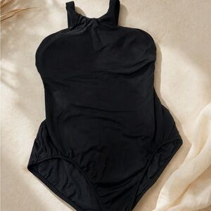 Seafolly Black One-Piece Swimsuit Size 16 Classic Full Coverage